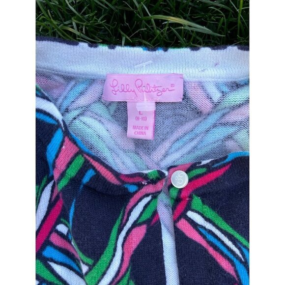 Lilly Pulitzer Girl's LG Cardigan Sweater Navy Blue Multicolor - Picture 2 of 4